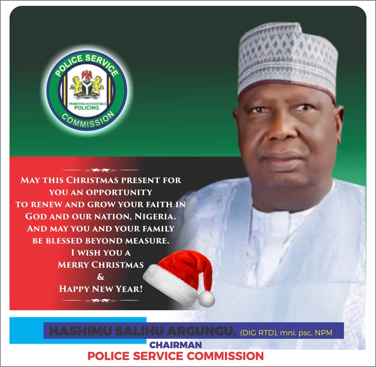 PSC CHAIR FELICITATES WITH CHRISTIANS AT CHRISTMAS, SAYS  THIS IS TIME FOR RENEWAL OF FAITH IN OUR GREAT NATION