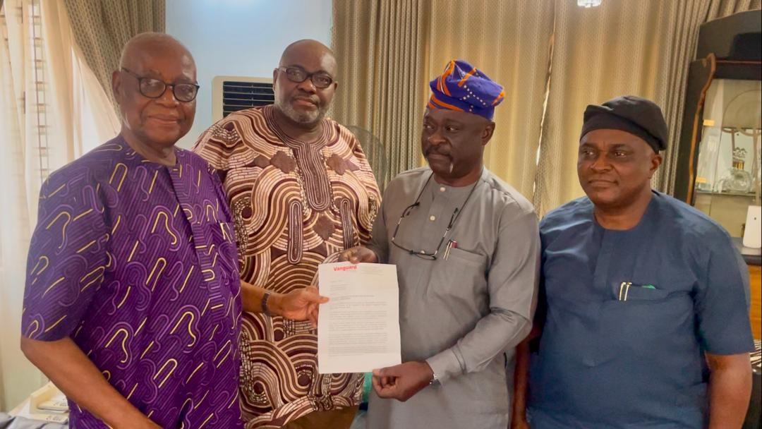 The Management and Editorial Board of Vanguard Newspapers, has nominated the iconic journalist, editor and administrator, Onyema Ugochukwu, FNGE, CON, for investiture with the “Lifetime Award” for his contributions to the media profession. The formal conferment is scheduled for Friday April 11, 2025, in Lagos. From left: Chief Ugochukwu; Adjunct Professor of Creative Writing, Tunde Olusunle; Representative of the Management and Editorial Team of the Vanguard, Adekunle Adekoya, and Northern Regional Editor of the Vanguard, Soni Daniel.